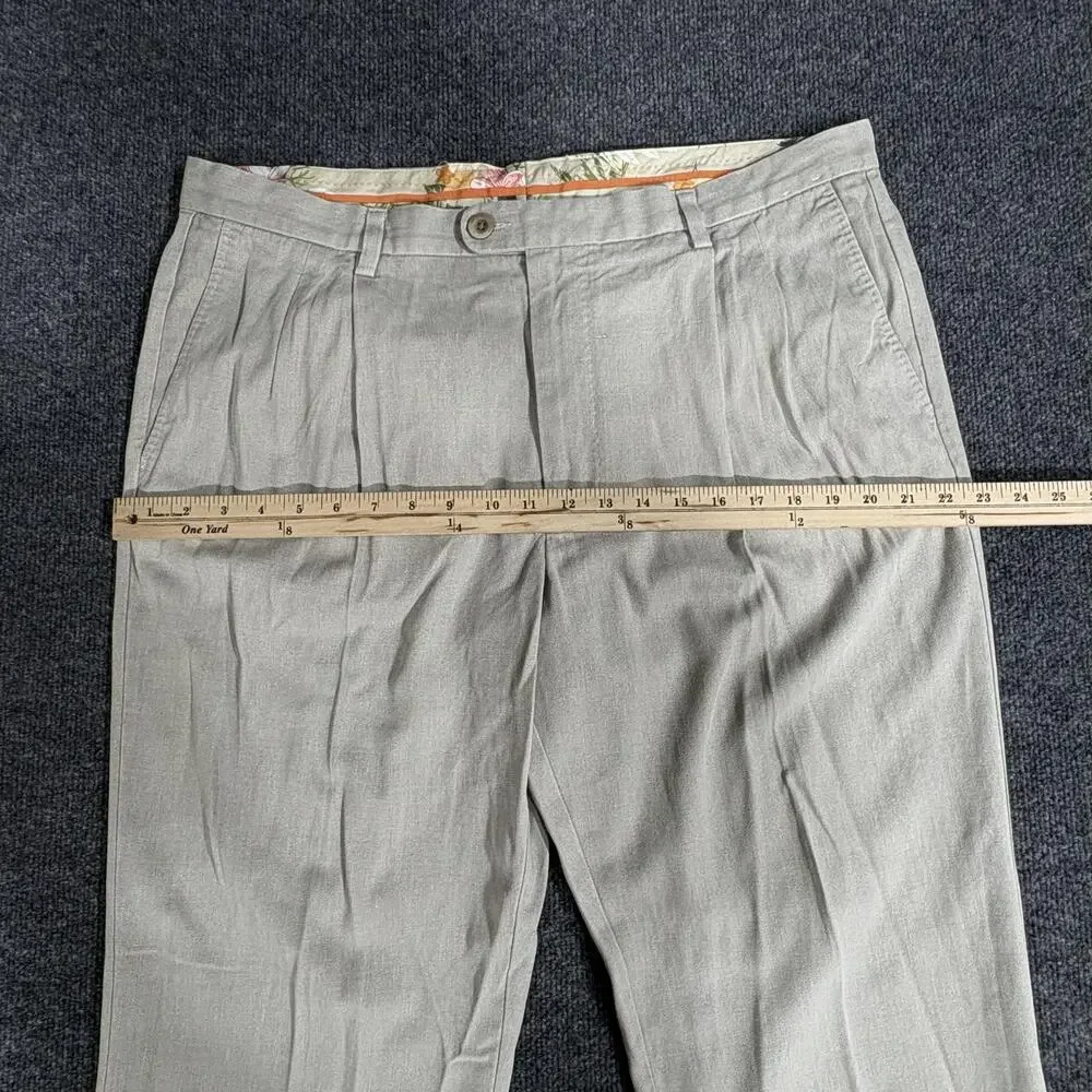 Tommy Bahama Pants Mens 38x30.5 Beige Silk Cotton Pleated Dress Chinos